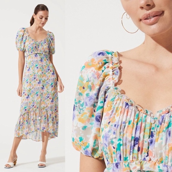 ASTR the label multi floral balloon sleeve midi dress NWOT - Picture 8 of 8
